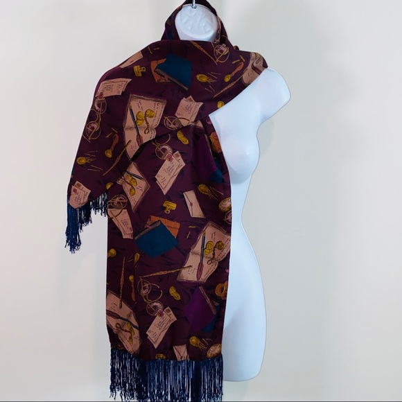 Vintage Love Letter Pen Pal Diary Feather Pen Reversible Fringe Edge Scarf - Picture 1 of 10